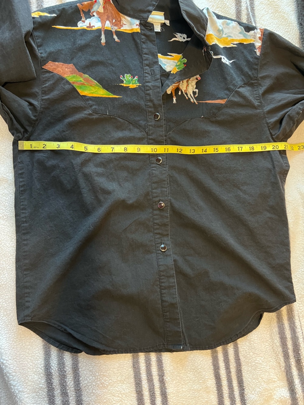 VTG Deserts West by Sherry Holt Cowboy Graphic Pearl Snap Shirt Black Large - Picture 13 of 13